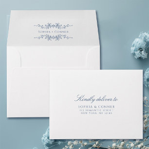 French Blue Wedding Pre-Printed Address RSVP Envelope