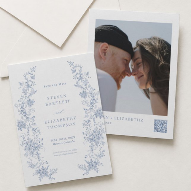 French Blue Wedding Save the Date Photo Invitation (Creator Uploaded)