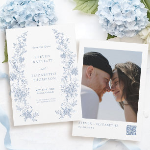 French Blue Wedding Save the Date Photo Invitation