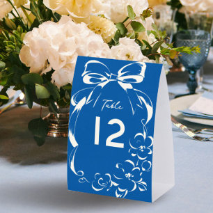 French Blue Whimsical Bow Wedding Table Number
