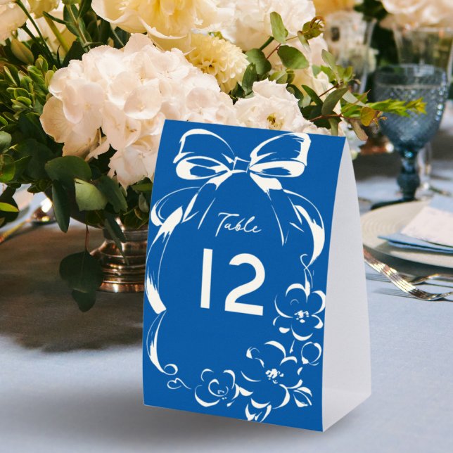 French Blue Whimsical Bow Wedding Table Number (Creator Uploaded)