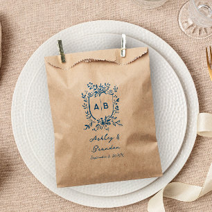 French Blue Whimsical Floral Monogram Crest Favour Bag