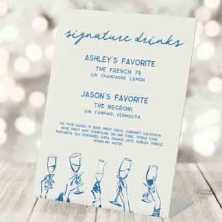 French Blue Whimsical Signature Drinks Cocktail Pedestal Sign