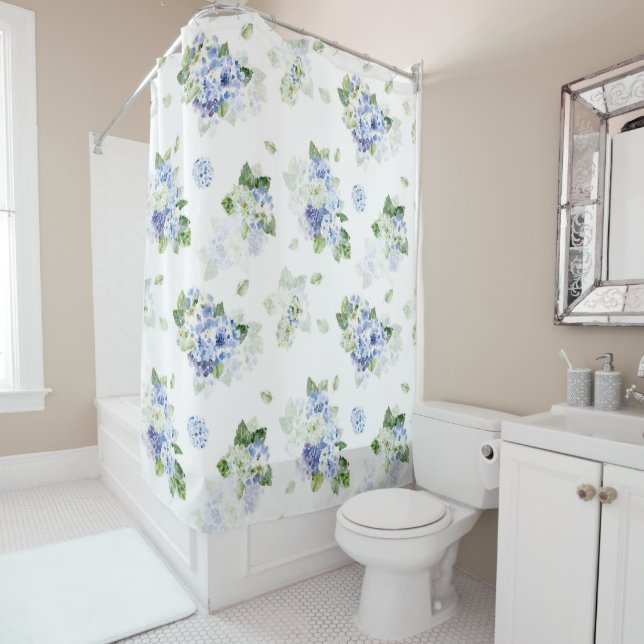 French Blue| White Shower Curtain|Farmhouse Floral Curtain (In Situ)