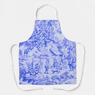 French Blue White Toile Chinoiserie Rustic Style  Apron
