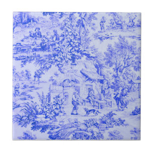 French Blue White Toile Chinoiserie Rustic Style Ceramic Tile