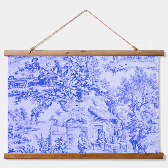 French Blue White Toile Chinoiserie Rustic Style  Hanging Tapestry (Front)