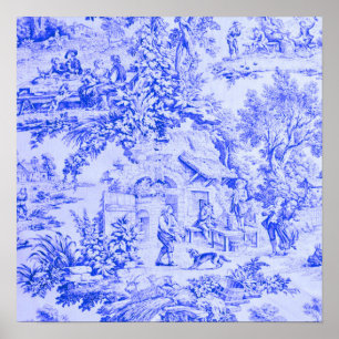 French Blue White Toile Chinoiserie Rustic Style  Poster
