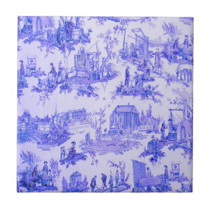 French Blue White Toile Chinoiserie Style Rustic  Ceramic Tile