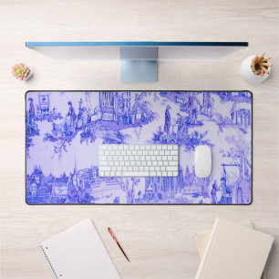 French Blue White Toile Chinoiserie Style Rustic Desk Mat