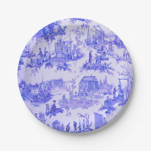 French Blue White Toile Chinoiserie Style Rustic Paper Plate
