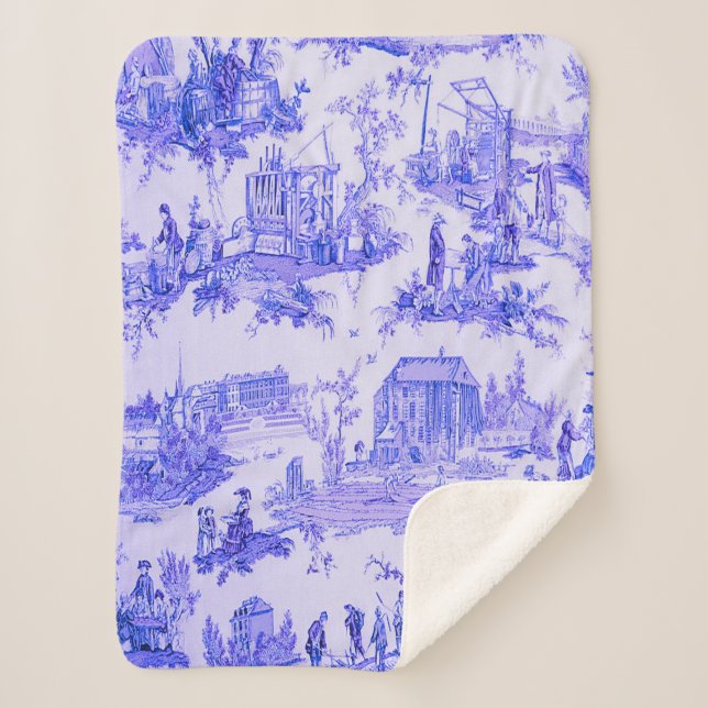 French Blue White Toile Chinoiserie Style Rustic  Sherpa Blanket (Front)