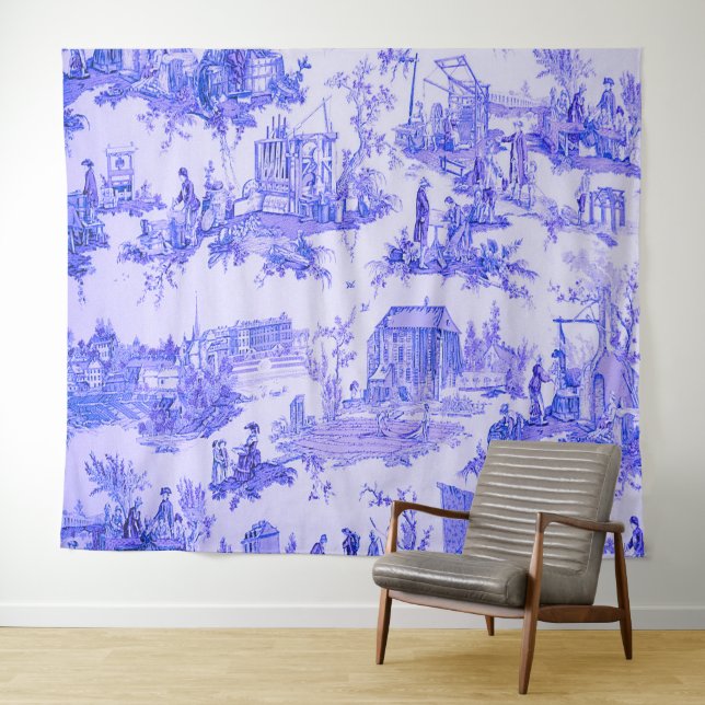 French Blue White Toile Chinoiserie Style Rustic  Tapestry (In Situ (Horizontal))