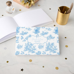 French Blue White Toile de Jouy Bear Baby Shower Guest Book