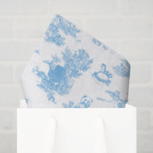 French Blue White Toile de Jouy Bear Baby Shower Tissue Paper