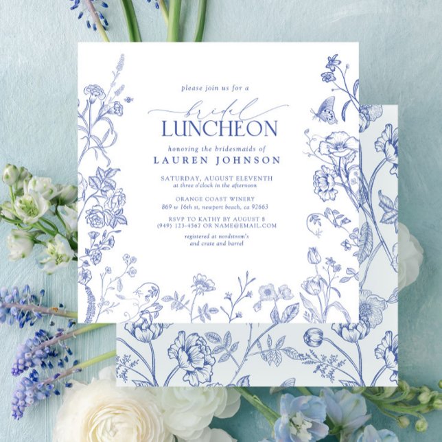 French Blue & White Victorian Bridal Luncheon Invitation (Creator Uploaded)