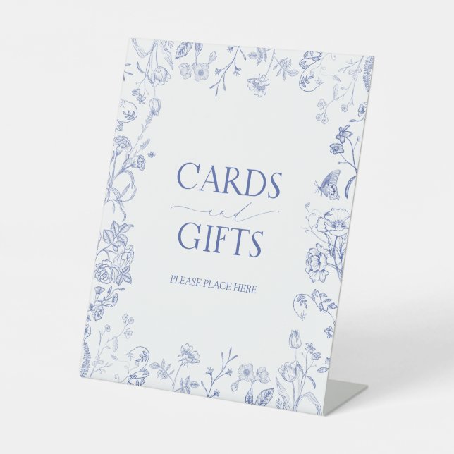 French Blue & White Victorian Bridal Shower Gift Pedestal Sign (Front)