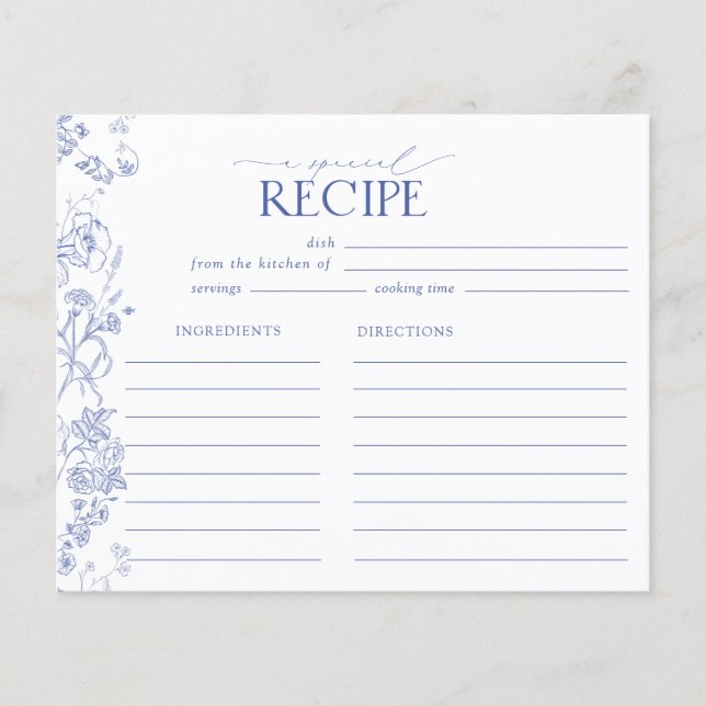 French Blue & White Victorian Floral Bridal Recipe (Front)