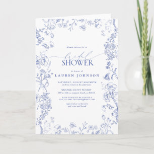 French Blue & White Victorian Floral Bridal Shower Card