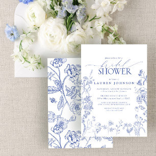 French Blue & White Victorian Floral Bridal Shower Invitation