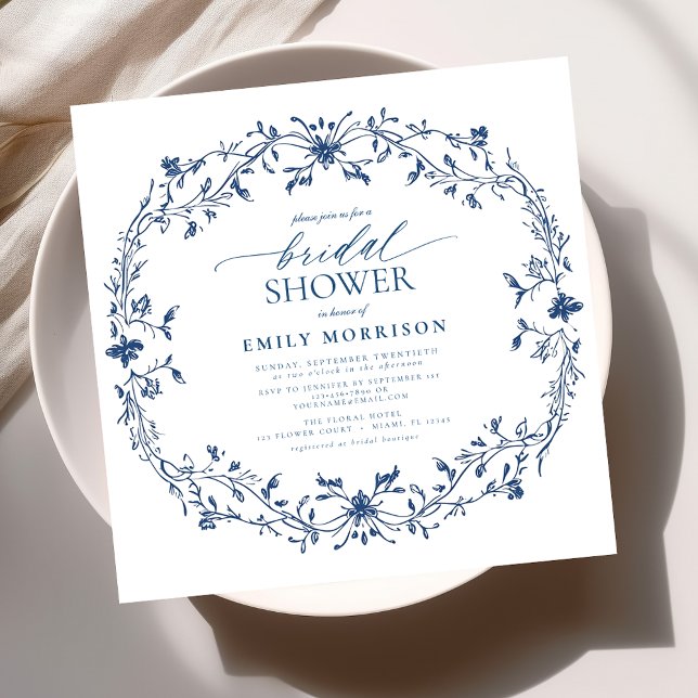 French Blue & White Victorian Floral Bridal Shower Invitation (Creator Uploaded)