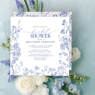 French Blue & White Victorian Floral Bridal Shower Invitation