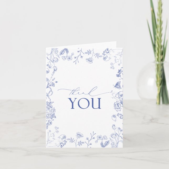 French Blue & White Victorian Floral Thank You (Front)