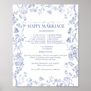 French Blue White Victorian Recipe Happy Marriage Poster