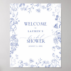 French Blue & White Victorian Shower Welcome Poster