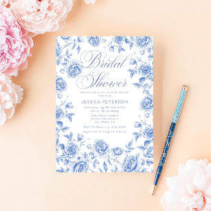 French Blue & White Vintage Floral Bridal Shower Invitation