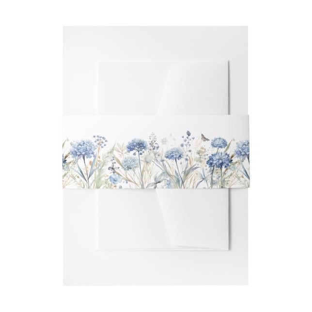 French Blue Wildflower Meadow Invitation  Invitation Belly Band (Front Example)