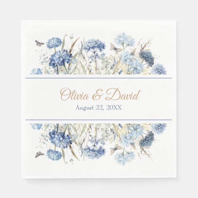 French Blue Wildflower Meadow Wedding Napkins (Front)