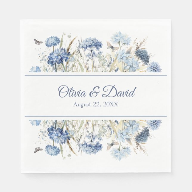 French Blue Wildflower Meadow Wedding Napkins (Front)