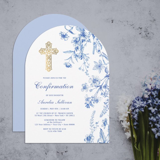 French Blue Wildflowers Arch Confirmation Invitation (Creator Uploaded)
