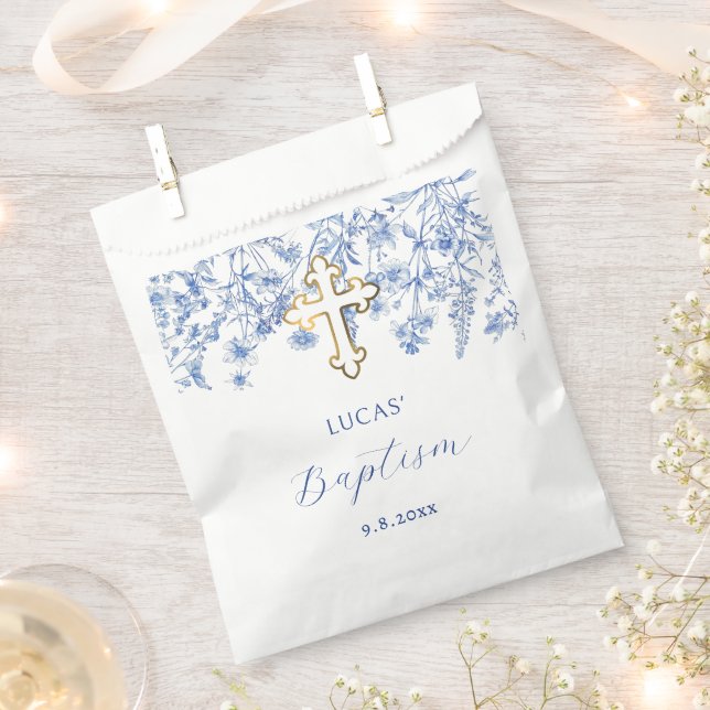 French Blue Wildflowers Baptism Favour Bag (Clipped)