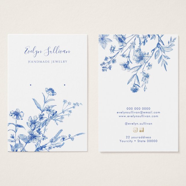 French blue wildflowers earring display card (Front & Back)