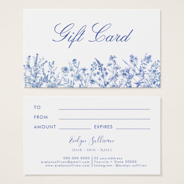 French blue wildflowers gift card (Front & Back)