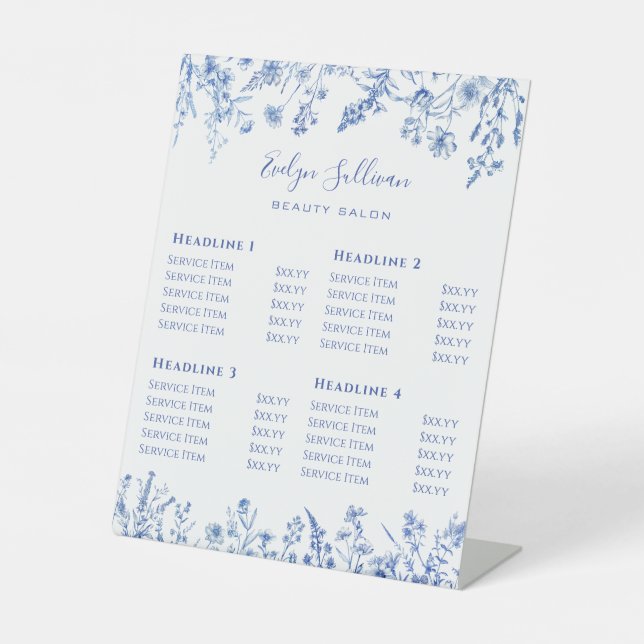 French Blue Wildflowers Price List Pedestal Sign (Front)
