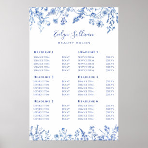 French blue wildflowers price list poster