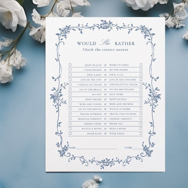 French Blue 'Would She Rather' Bridal Shower Game (Creator Uploaded)