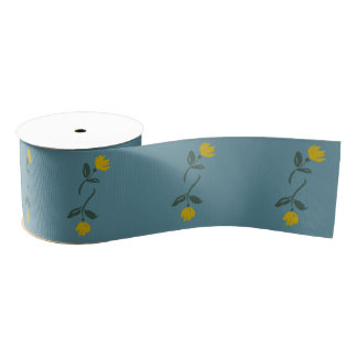 French Blue + Yellow Floral Ribbon Grosgrain Ribbon