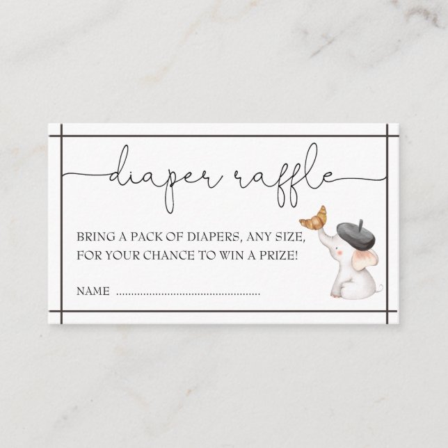 French Bonjour Bebe Gender Neutral Diaper Raffle Enclosure Card (Front)