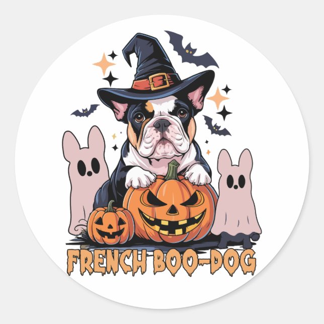 French Boo Dog Cute Frenchie Halloween Ghost Dog T Classic Round Sticker (Front)