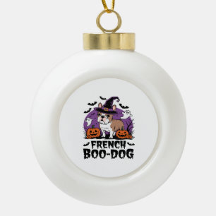 French Boo Dog – the Spookiest Pup Ceramic Ball Christmas Ornament