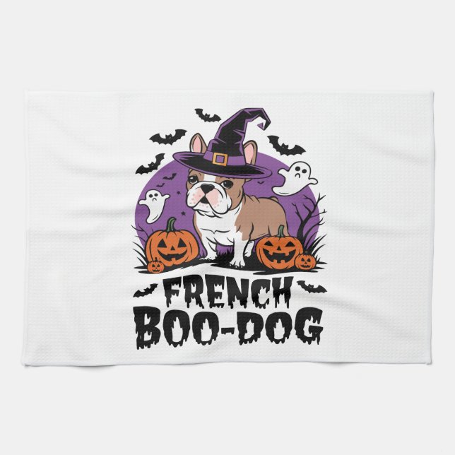 French Boo Dog � the Spookiest Pup Tea Towel (Horizontal)