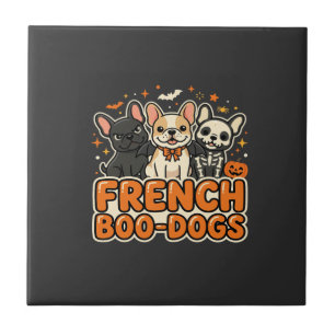 French Boo Dogs Halloween French Bulldog Design_1 Ceramic Tile