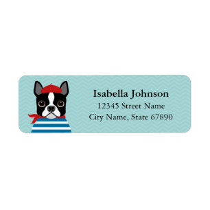 French Boston Terrier Blue Return Address Label