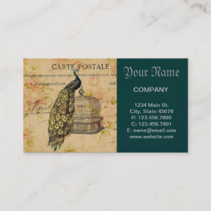 french botanical art nouveau vintage peacock business card