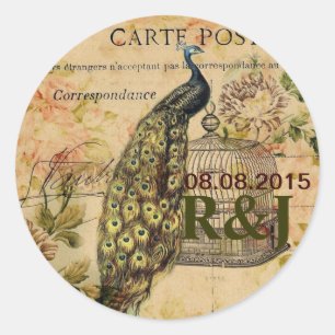 french botanical art nouveau vintage peacock classic round sticker
