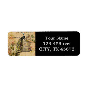 french botanical art nouveau vintage peacock return address label